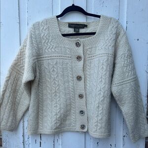 Inis Crafts 100 percent Wool knit cable sweater. Made in Ireland
